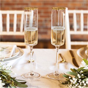 Engraved Wedding Rings Gold Rim Champagne Flutes L12766371