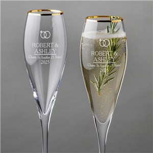 Engraved Wedding Rings Gold Rim Tulip Champagne Flute Set