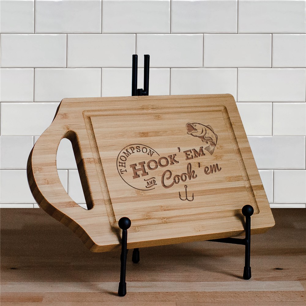 Engraved Hook Em and Cook Em Cutting Board | Personalized Cutting Boards