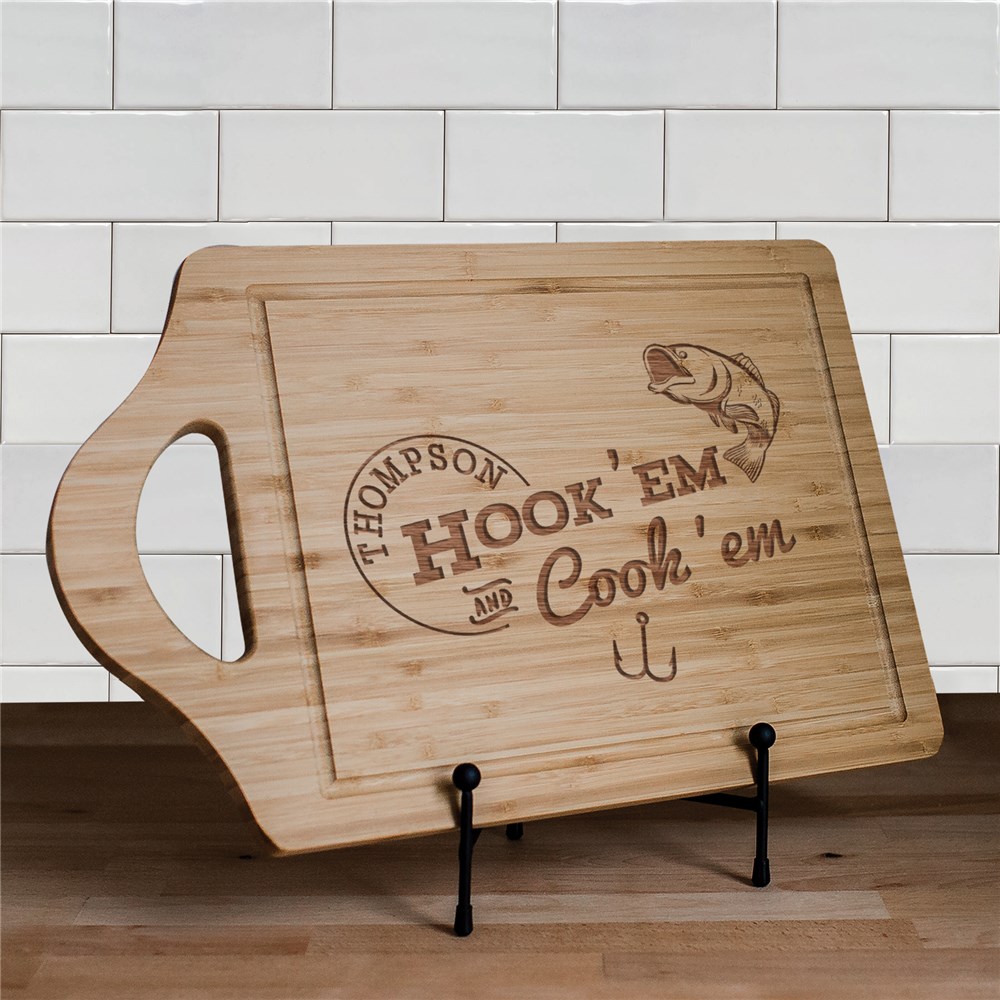 Engraved Hook Em and Cook Em Cutting Board | Personalized Cutting Boards