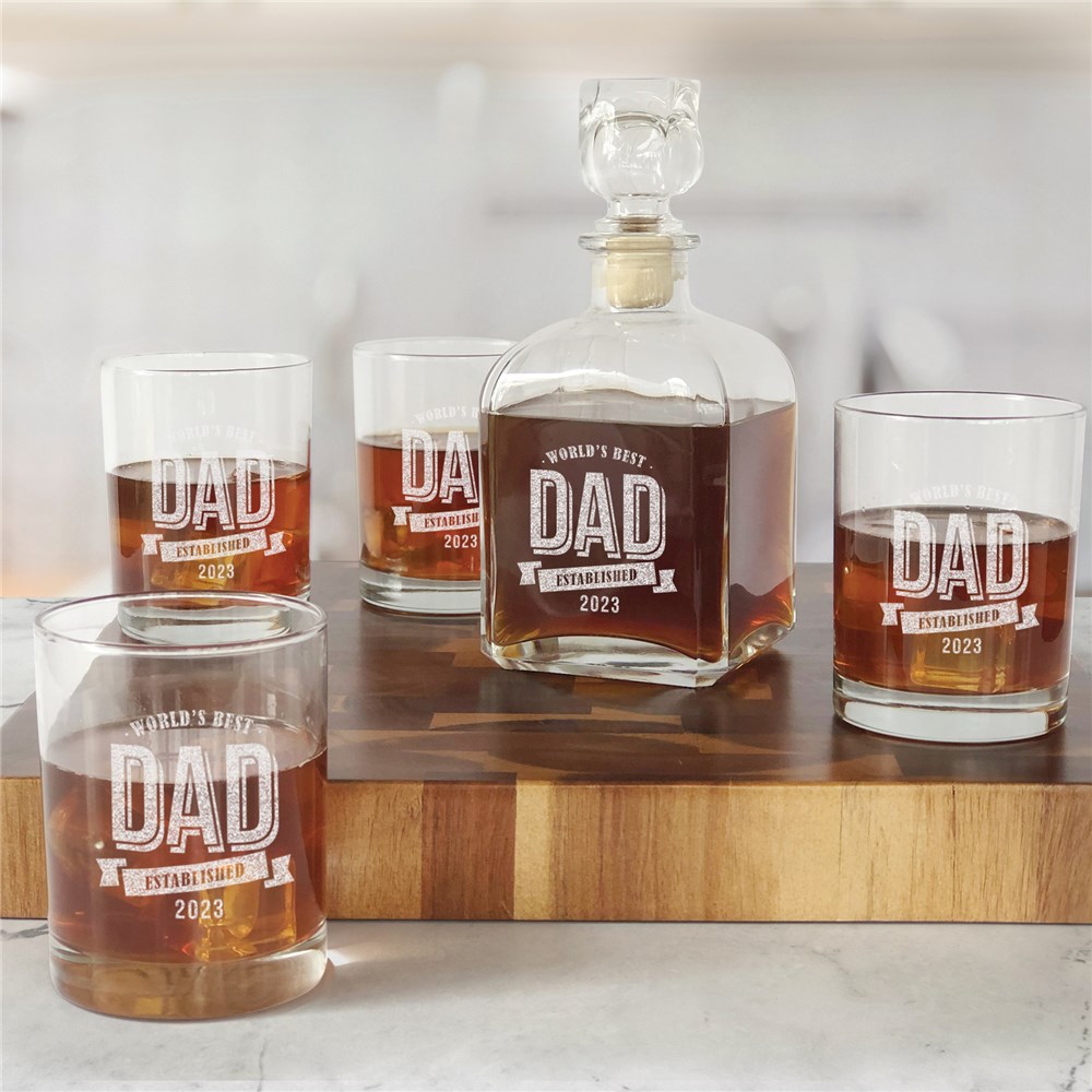Engraved World's Best Established Decanter Glass Set GiftsForYouNow