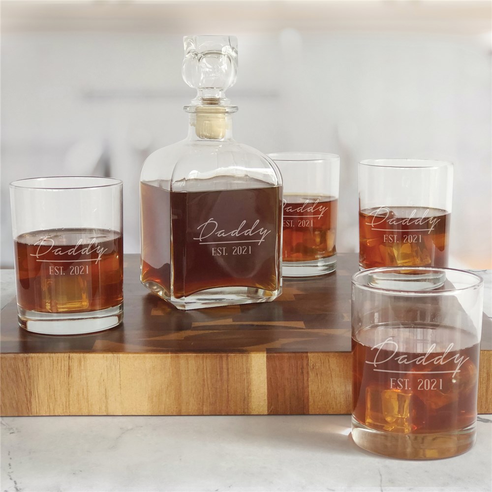 Engraved Established Decanter And Personalized Rocks Glass Set