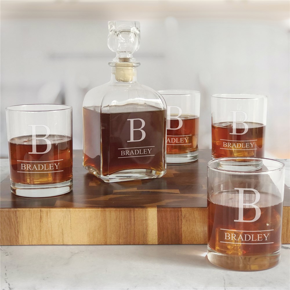 Engraved Initial and Name Decanter and Rocks Glass Set