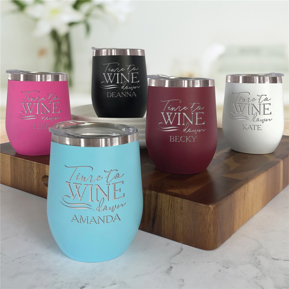 Engraved Stemless Wine Tumbler | Personalized Time to Wine Down Tumbler