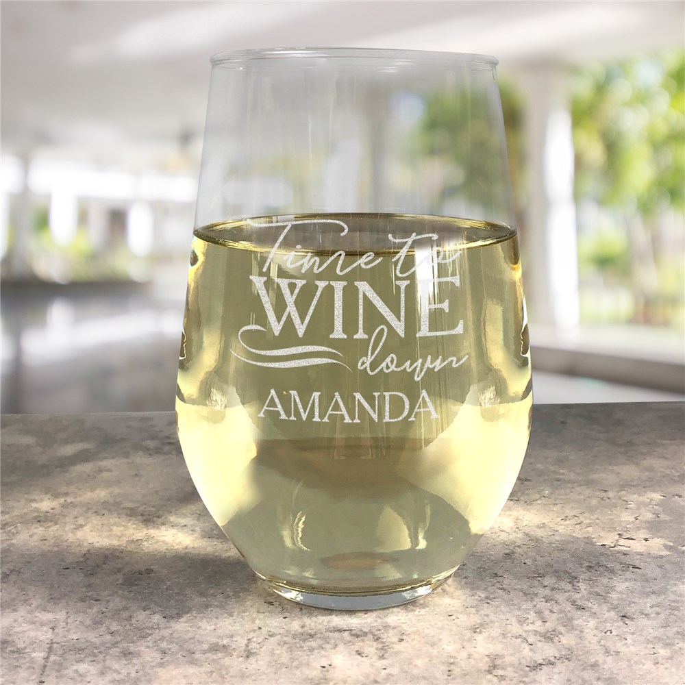 Time To Wine Down Personalized Wine Glass