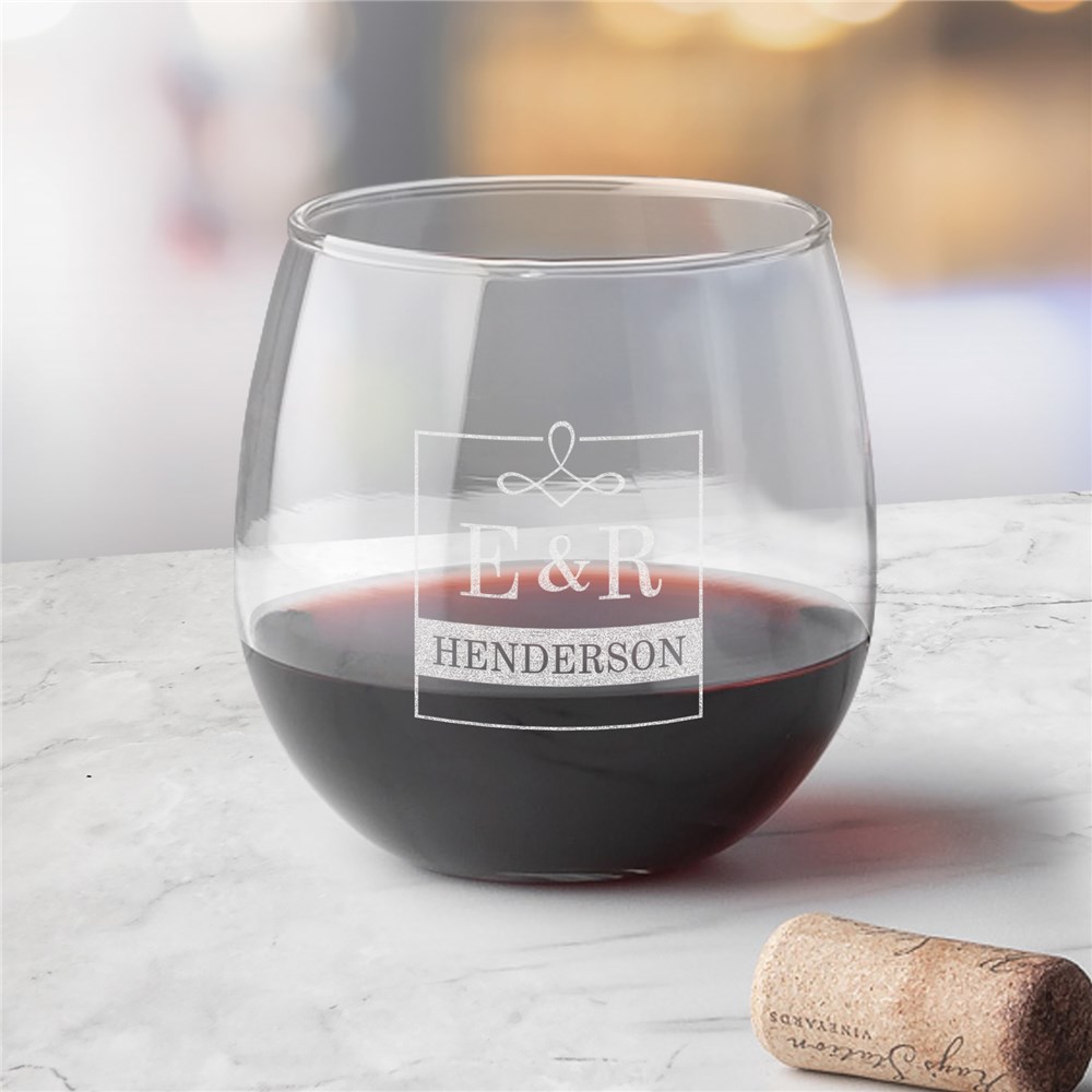 Engraved Initials Stemless Red Wine Glass L13212345