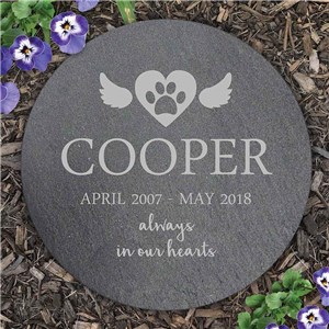 Engraved Always In Our Hearts Pet Memorial Round Slate Stone L13230414
