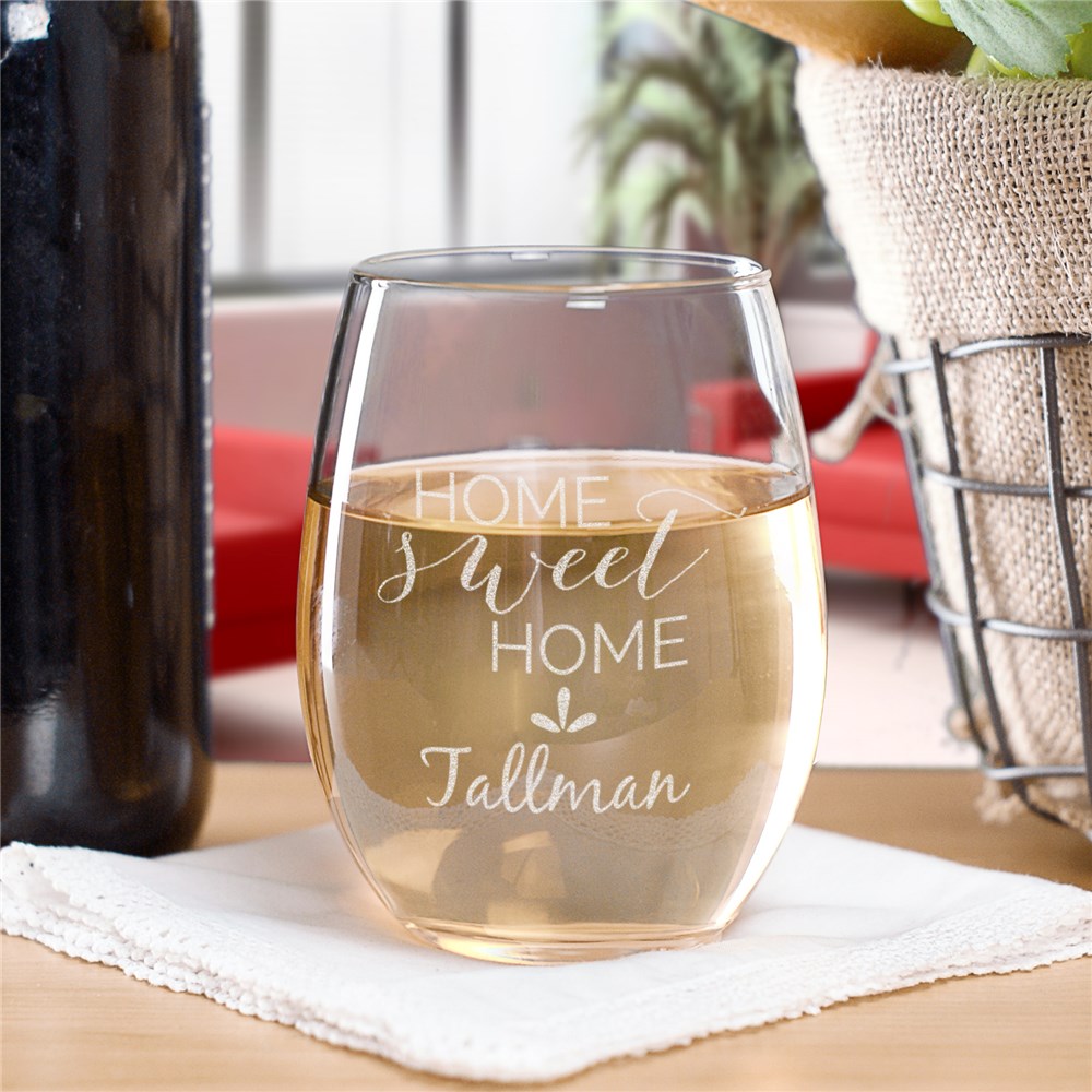 Home Sweet Home Personalized Stemless Wine Glass | New Home Gifts