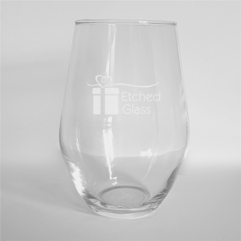 Engraved Partial Wreath with Family Name Contemporary Stemless Wine Glass L13415342