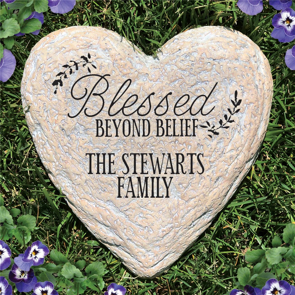 Personalized Blessed Beyond Belief Heart Garden Stone | Personalized Garden Stone
