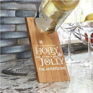 Holly Jolly Wine Bottle Holder | Personalized Holly Jolly Bamboo Bottle Holder