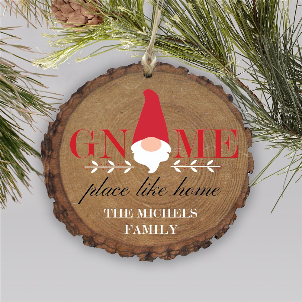 Gnome Place Like Home Rustic Personalized Ornament | Christmas Gnome Ornaments