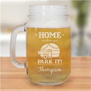 Personalized Home Is Where You Park It Mason Jar | Personalized Mason Jar Mug