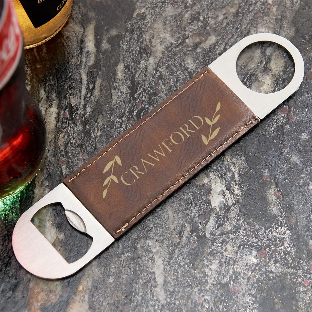 Personalized Name With Leaves Leather Bottle Opener | Custom Bottle Openers