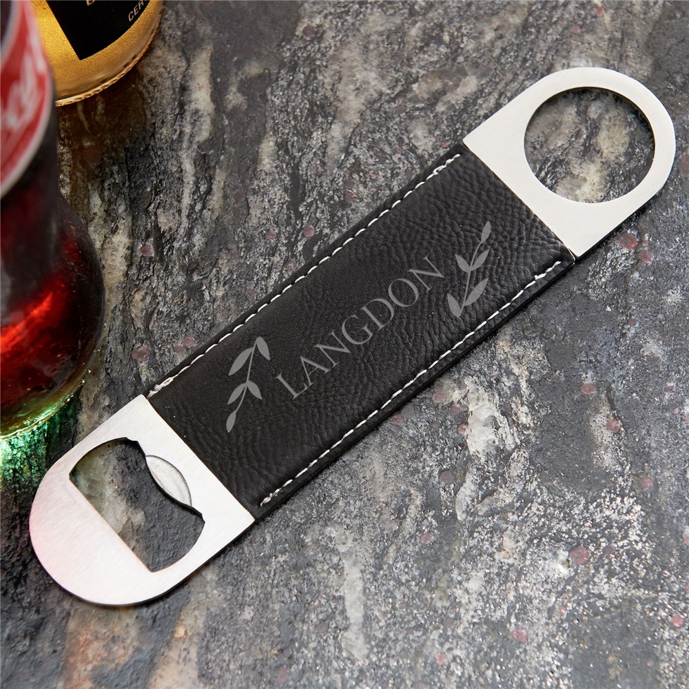 Personalized Name With Leaves Leather Bottle Opener | Custom Bottle Openers