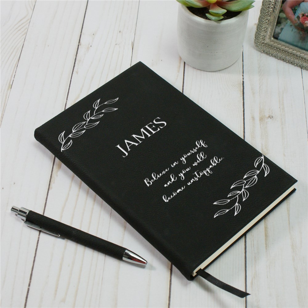 Personalized Leaves with Sentiment Leather Journal | Gifts For Writers