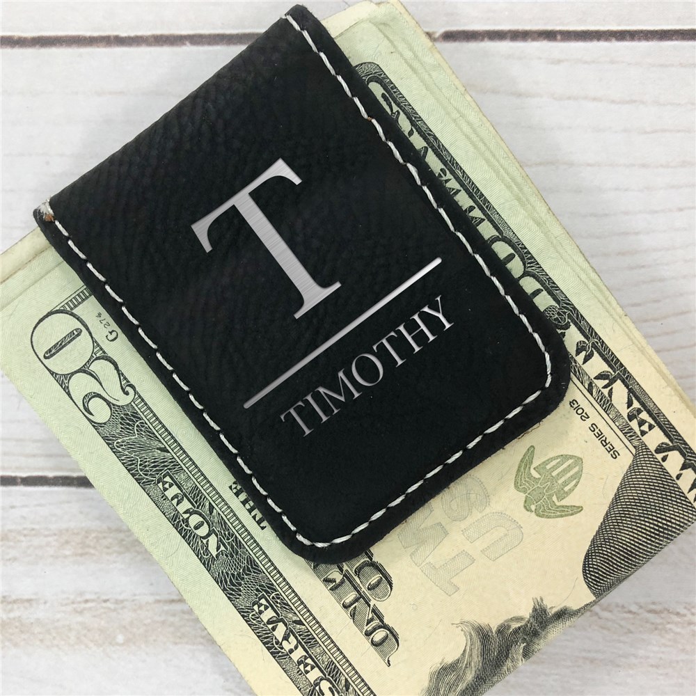 Engraved Money Clips | Leather Initial Money Clip