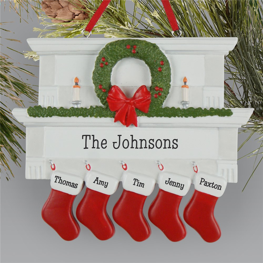 Personalized Mantle With Stockings, Family Christmas Ornament
