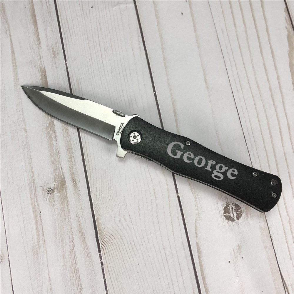 Black Handle Knife | Engraved Pocket Knife