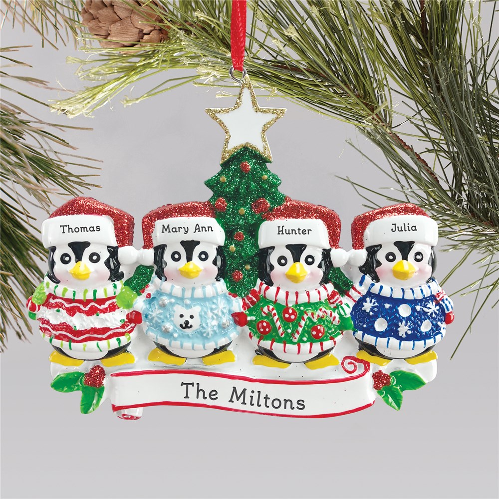 Penguin Family Ornament | Personalized Ugly Sweater Ornament