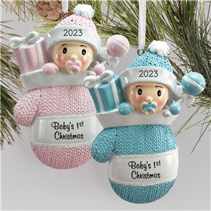 Personalized Blue Mitten Baby Christmas Ornament