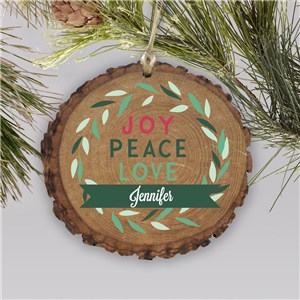 Joy Peace Love Wood Ornament | Personalized Rustic Joy Peace Love Ornament