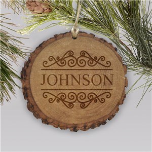 Wood Ornament with Family Name | Rustic Family Wood Ornament