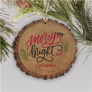 Merry and Bright Wood Ornament | Personalized Merry and Bright Rustic Ornament