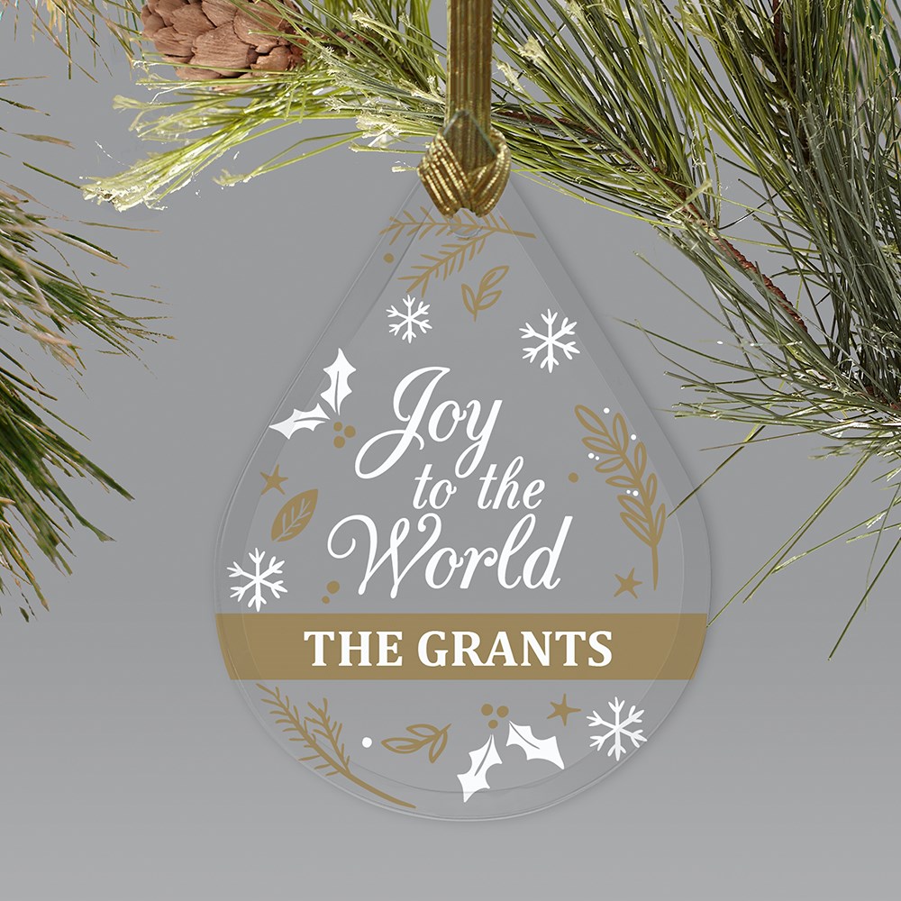 Joy To The World Glass Ornament | Personalized Teardrop Ornament