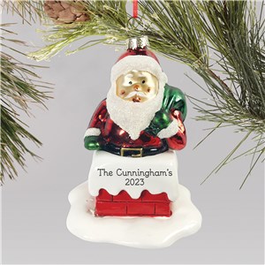 Personalized Chimney Ornament  | Personalized Glass Santa Ornament
