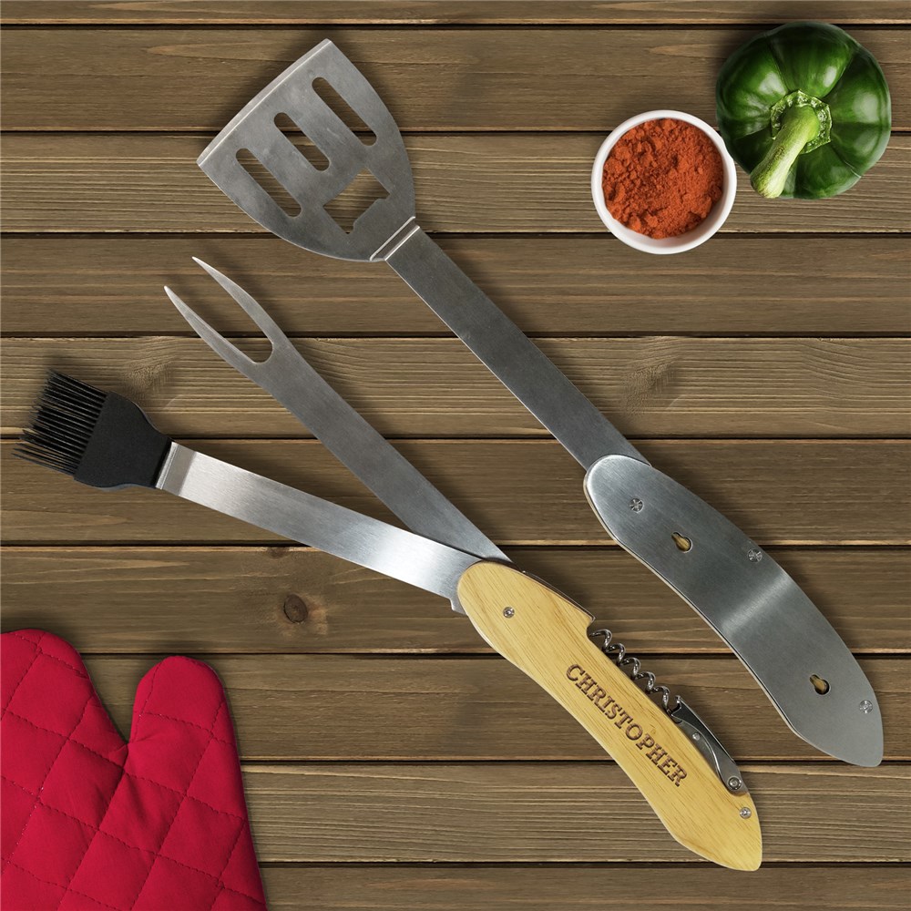 Engraved Folding BBQ Tool Set GiftsForYouNow