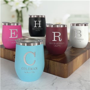 Engraved Stemless Wine Tumbler | Initial Wine Cups