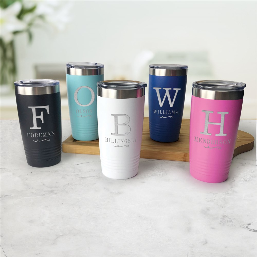 Engraved Tall Tumbler | Personalized Initial Insulated Mugs