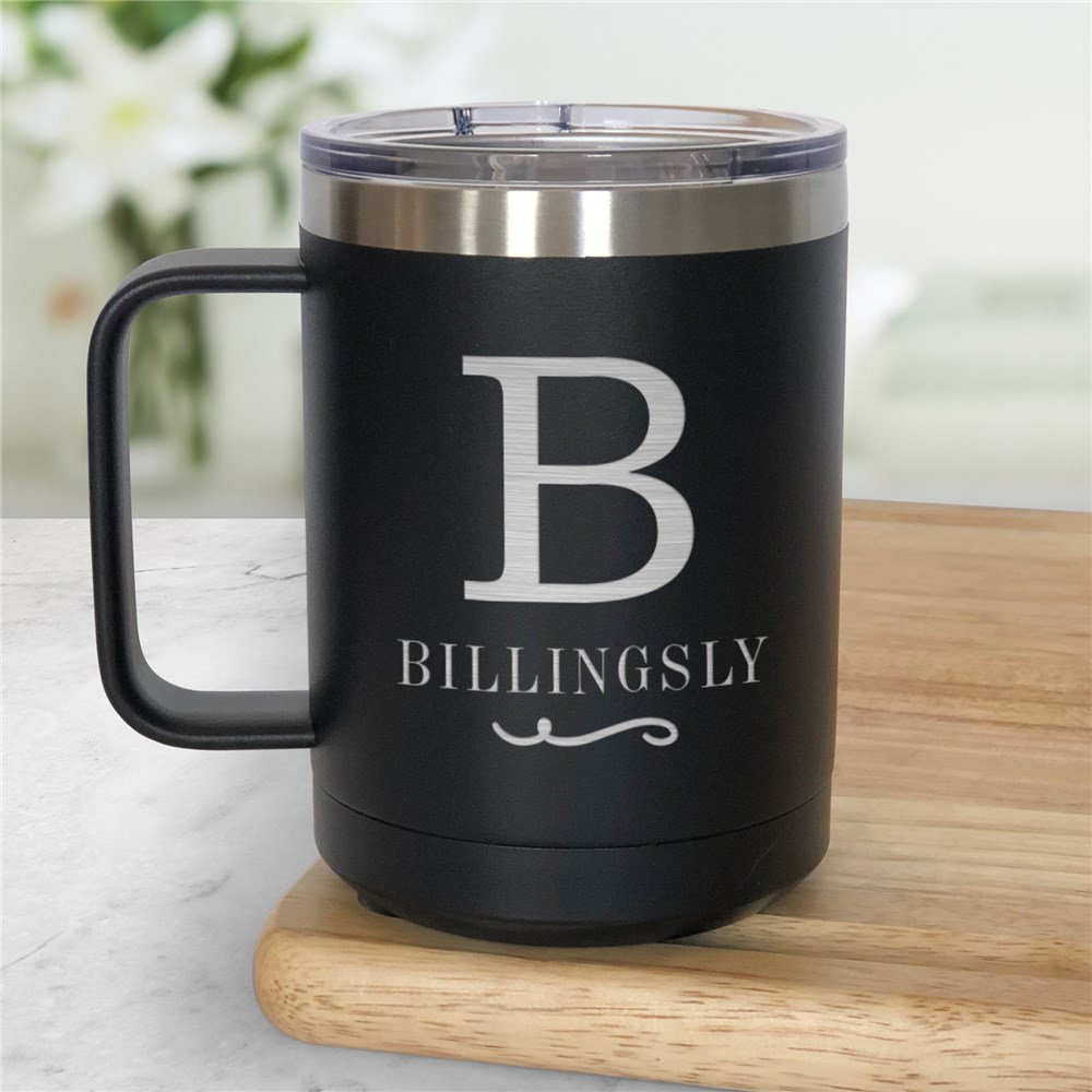 Engraved Insulated Mug with Handle Featuring Name & Initial