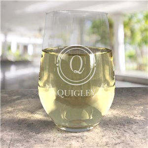 Engraved Circle Initial Contemporary Stemless Wine Glass L14773342