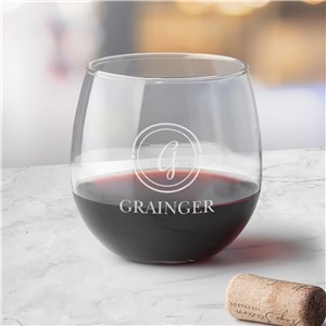 Red Wine Glass Engraved with Initial