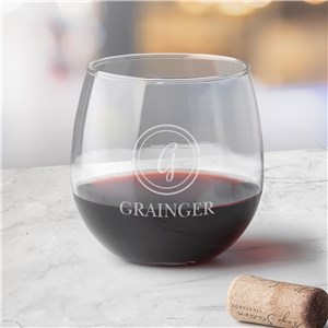 Engraved Circle Initial Stemless Red Wine Glass L14773345