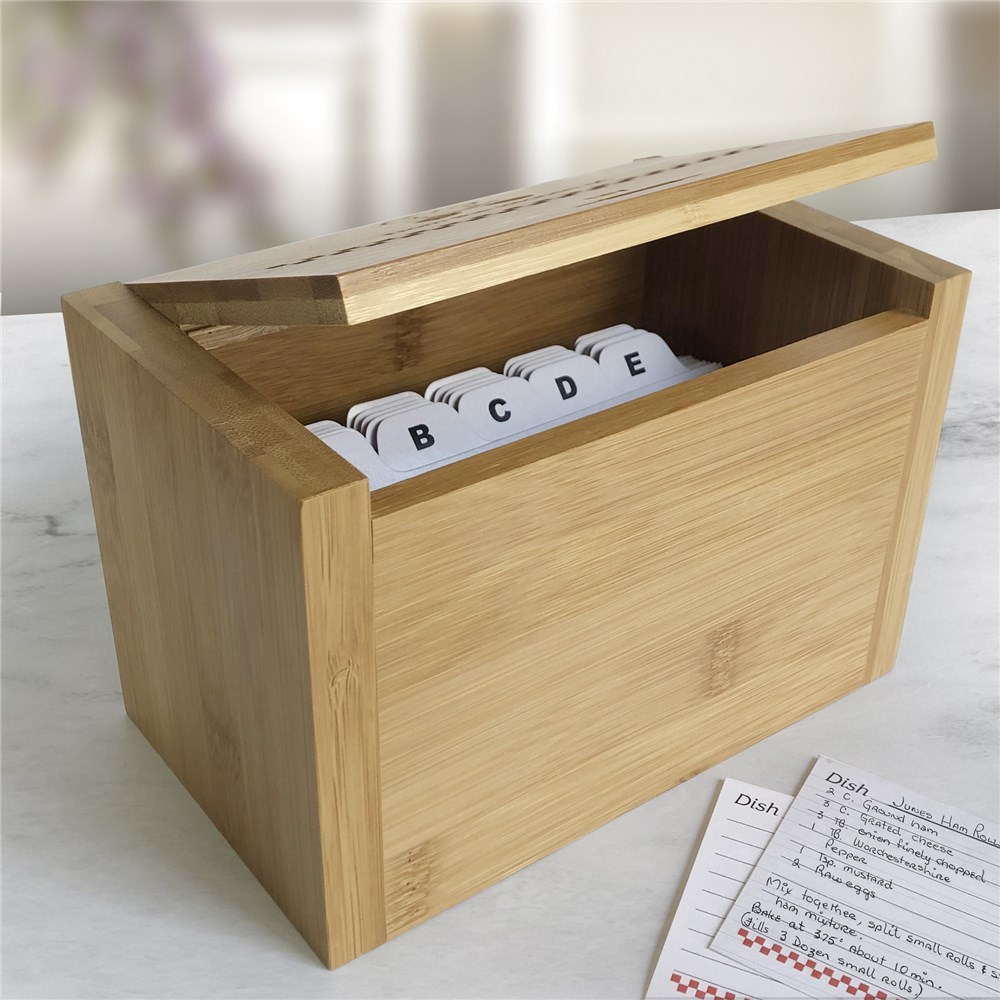 Personalized Wooden Recipe Box | Engraved Family Recipe Box