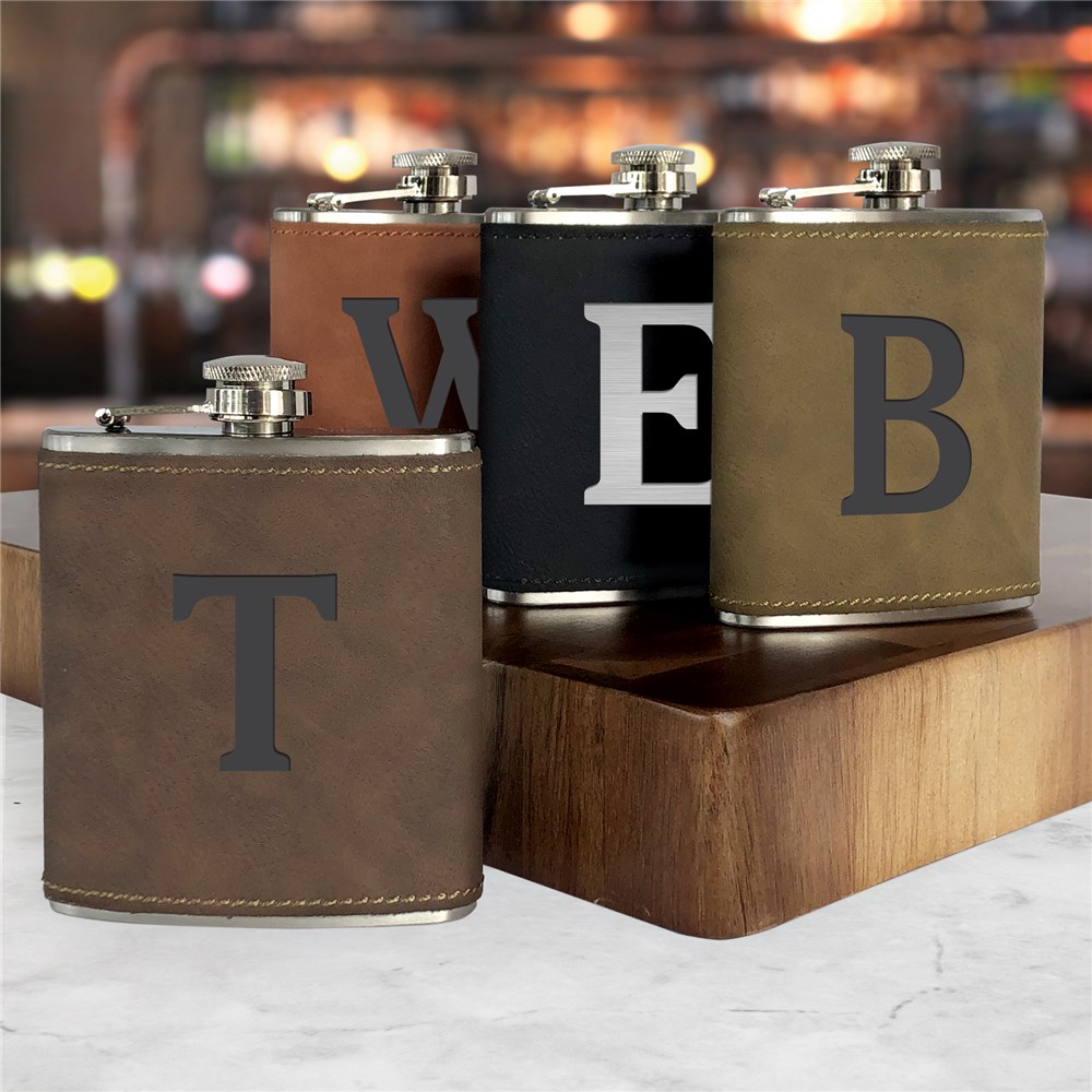 Engraved Flask | Faux Leather Flask