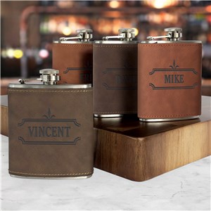 Engraved Ornate Border With Name Leatherette Flask L14785281X