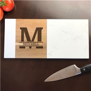 Engraved Family Name Marble and Acacia Wood Serving Board L14791391