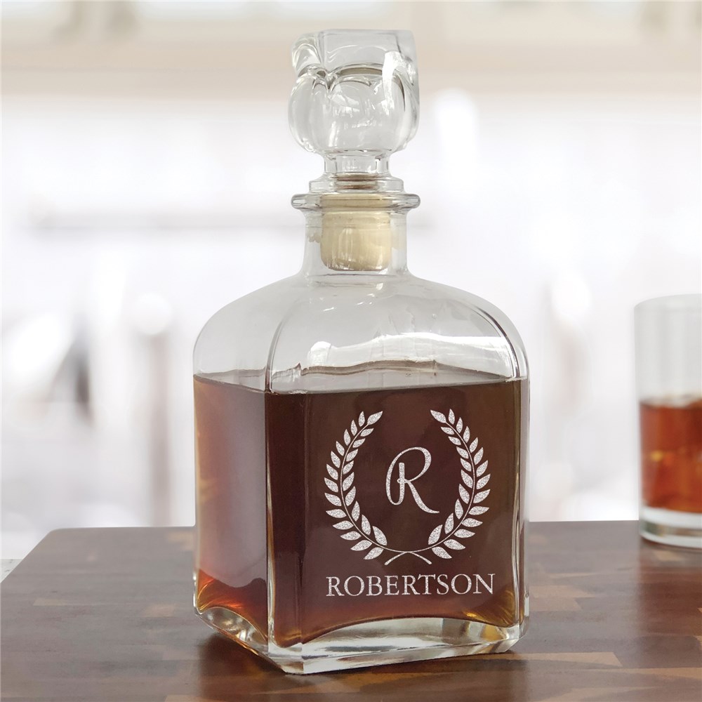 Engraved Glass Decanters | Wreath Design Personalized Gifts