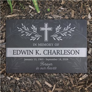Personalized Cross With Leaves Memorial Rectangle Garden Stone L14897459