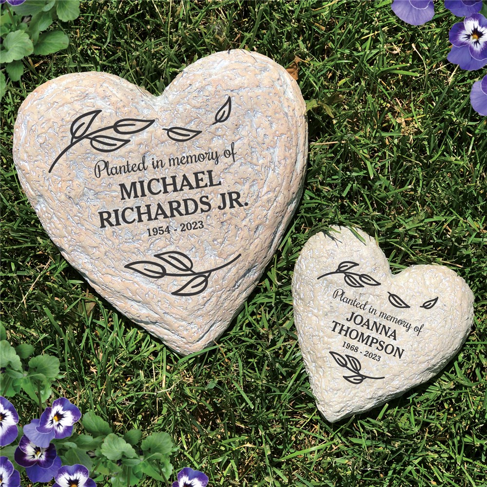 Engraved Planted In Memory Of Heart-Shaped Garden Stone