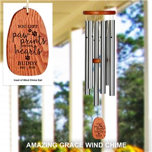 Engraved Wind Chime | Paw Prints On Our Hearts Wind Chime