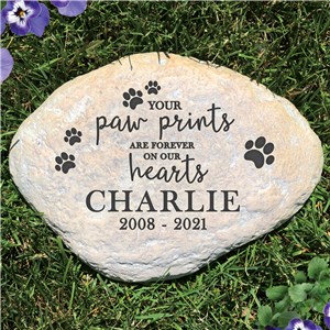 Engraved Paw Prints On Our Hearts Large Garden Stone L1492214P