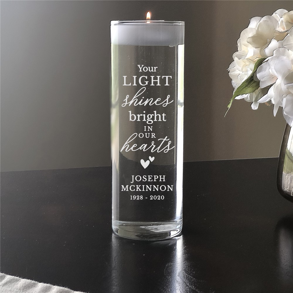 Engraved Your Light Shines Bright Memorial Floating Candle Vase GiftsForYouNow