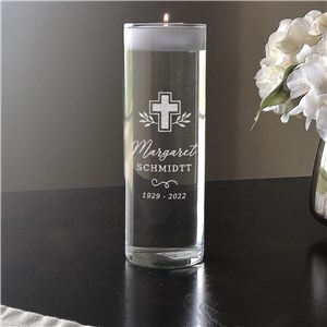 Personalized Memorial Vase | Engraved Cross Glass Floating Candle