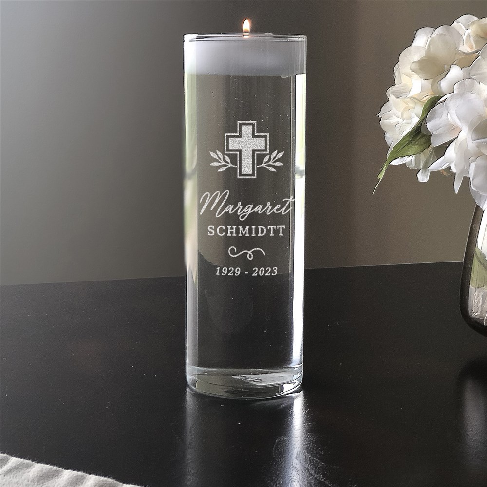 Engraved Decorative Cross Memorial Floating Candle Vase GiftsForYouNow