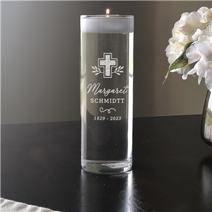 Personalized Memorial Vase | Engraved Cross Glass Floating Candle